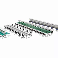 Industrial Equipment Assembly Line With Green Conveyor Belts And Ergonomic Workstations