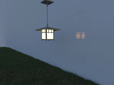Modern Chandelier Hanging Over Green Grass Against White Exterior Wall 3d model
