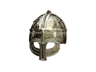 Vintage Ornate Metal Helmet With Intricate Carvings For Home Decor 3d model