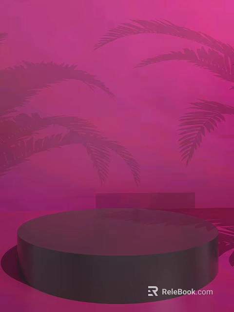 Elegant Pink Background With Palm Leaf Silhouettes And Round Product Display Platform 3d model