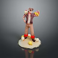 Man Holding Stuffed Toy With Yellow Object Surrounded By Small Chicks On White Base 3d model
