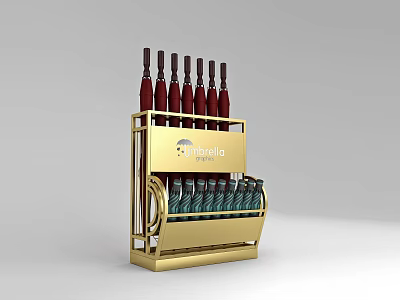 Golden Display Rack Organizer With Marmara Wine Bottles Storage Shelves 3d model