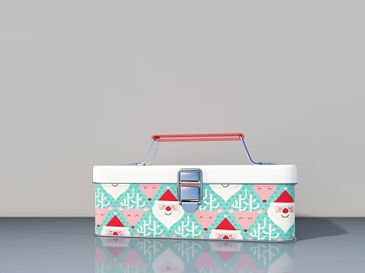 Colorful Decorative Household Storage Box With Red Handle And White Lid 3d model