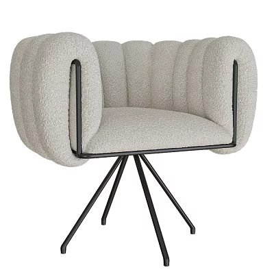 Light Gray Plush Fabric Accent Chair With Curved Backrest Black Metal Armrests And Tripod Legs 3d model