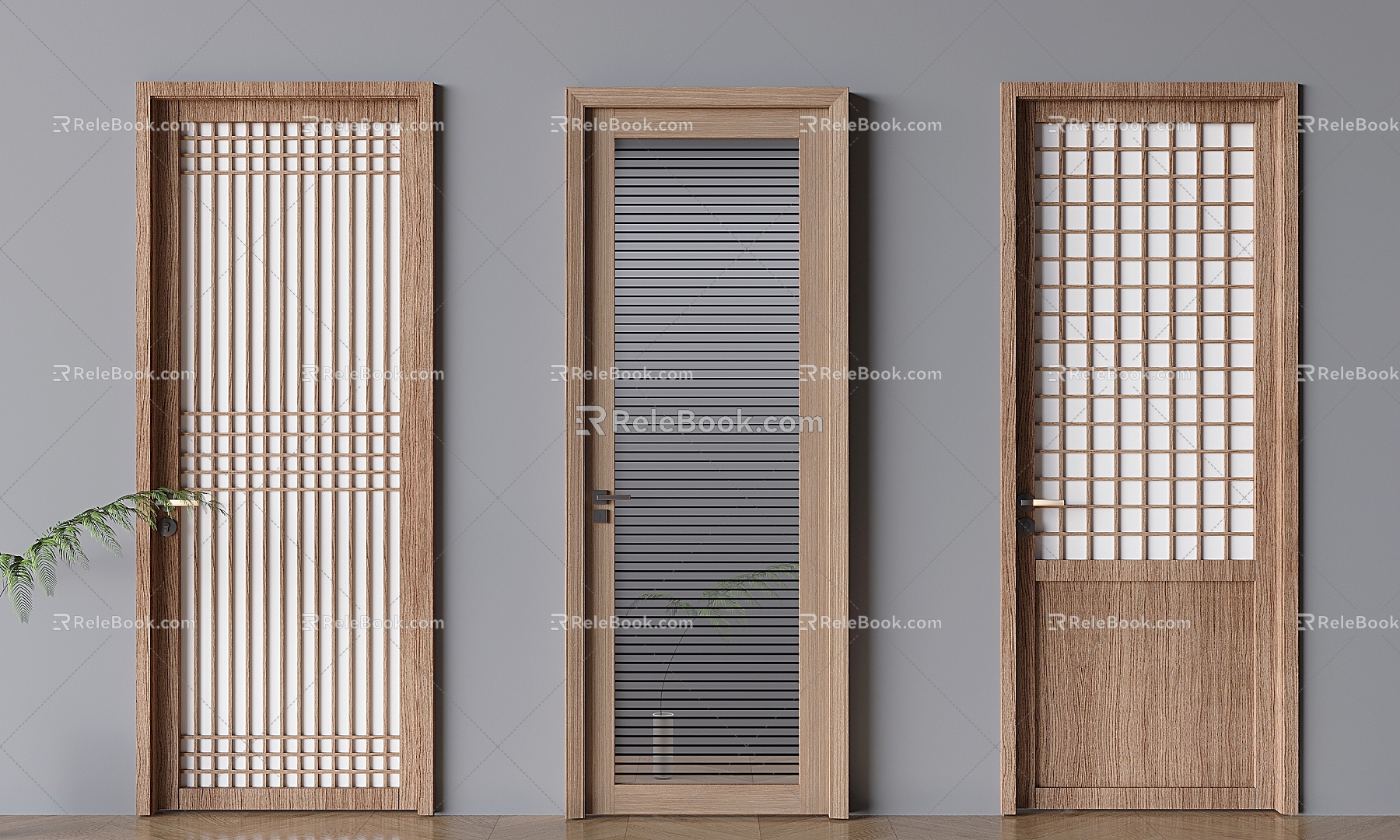 Solid Wood Glass Single Door Japanese Style Log Wind Swing Door 3d model