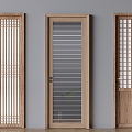 Solid Wood Glass Single Door Japanese Style Log Wind Swing Door 3d model