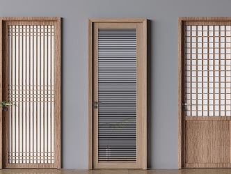 Solid Wood Glass Single Door Japanese Style Log Wind Swing Door 3d model