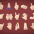 Different Hand Gestures Collection With Various Poses And Expressions On Red Background 3d model