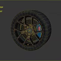 Car Wheel Tire Design With Black Rim Blue Accents And Red Center Logo