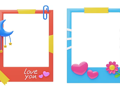 Colorful Decorative Photo Frames With Moon Stars Hearts Flower Tape And Clips 3d model