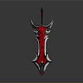 Fantasy Red And Silver Sword With Horned Design Metallic Sharp Edge And Intricate Details