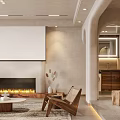 Minimalist Living Room Interior With Curved Archways Neutral Sofa And Floor Lamp