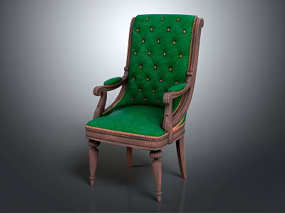 Green Single Sofa With Wooden Arms Button Tufted Design And Classic Style Upholstery 3d model