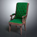 Green Single Sofa With Wooden Arms Button Tufted Design And Classic Style Upholstery