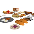 Fresh Assorted Breakfast Foods Including Toast Eggs Bread Coffee Pastries And Cookies