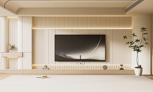 Modern Cream Style TV Background Wall TV Cabinet TV 3d model