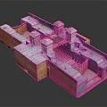 Cartoon Scenery Of Ancient Fortress Model With Walls Towers Staircases And Passages