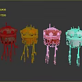 Colorful Multi legged Mechanical Creature Models With Spherical Bodies And Top Structures 3d model