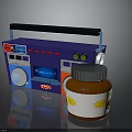 Vintage Electronic Radio Appliance With Colorful Design And Jar Container