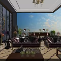 Elegant Modern KTV Lounge With Comfortable Sofas Coffee Tables And Decorative Chandeliers