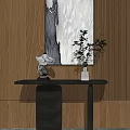 Modern Console Table Interior Design With Decorative Painting Ornament And Plant Vase