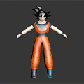 Goku Anime Character 3D Model With Spiky Black Hair Orange Outfit Blue Vest Standing Pose
