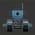 Blue Pixelated Block Style 3D Tank Model with Cannon Tracks and Antenna