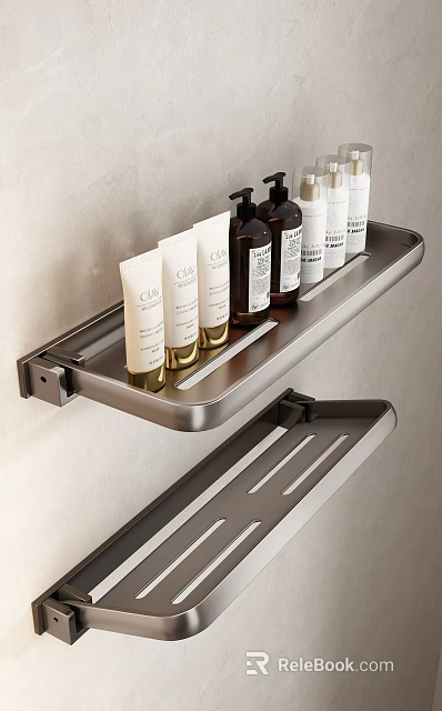 Wall Mounted Modern Bathroom Shelf With Stainless Steel Storage And Toiletries 3d model 