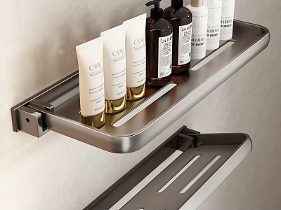 Wall Mounted Modern Bathroom Shelf With Stainless Steel Storage And Toiletries 3d model