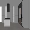 Modern Kitchen Interior With Gray Cabinets Black Chimney Hood And Marble Island Counter