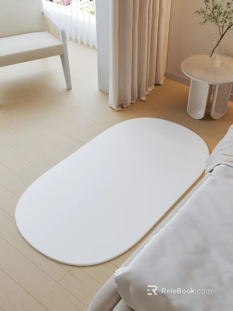 Elegant Modern Bedroom Interior Design With White Bed Nightstand Wooden Floor And Light Curtains 3d model 