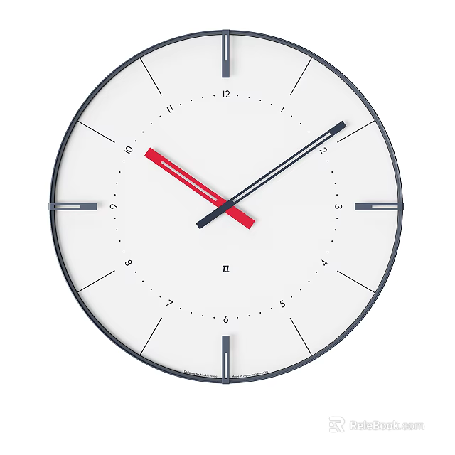 Modern Wall Clock With White Dial Black Frame And Red Hands 3d model 