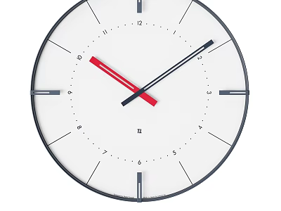 Modern Wall Clock With White Dial Black Frame And Red Hands 3d model