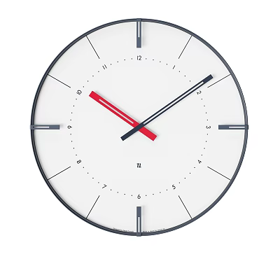 Modern Wall Clock With White Dial Black Frame And Red Hands 3d model