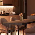 Elegant Modern Restaurant Kitchen Interior With Marble Island Cabinets And LED Lighting