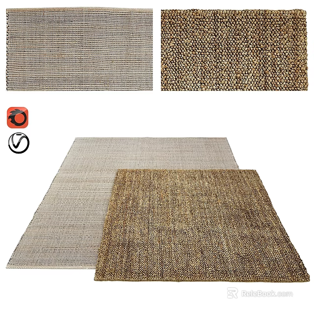 Square Woven Rugs with Two Tone Beige and Brown Textured Patterns 3d model 