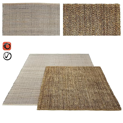 Square Woven Rugs with Two Tone Beige and Brown Textured Patterns 3d model