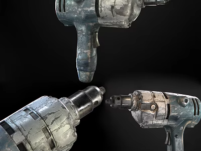 Three Industrial Power Drills with Worn Metal Finish for Heavy Duty Work 3d model