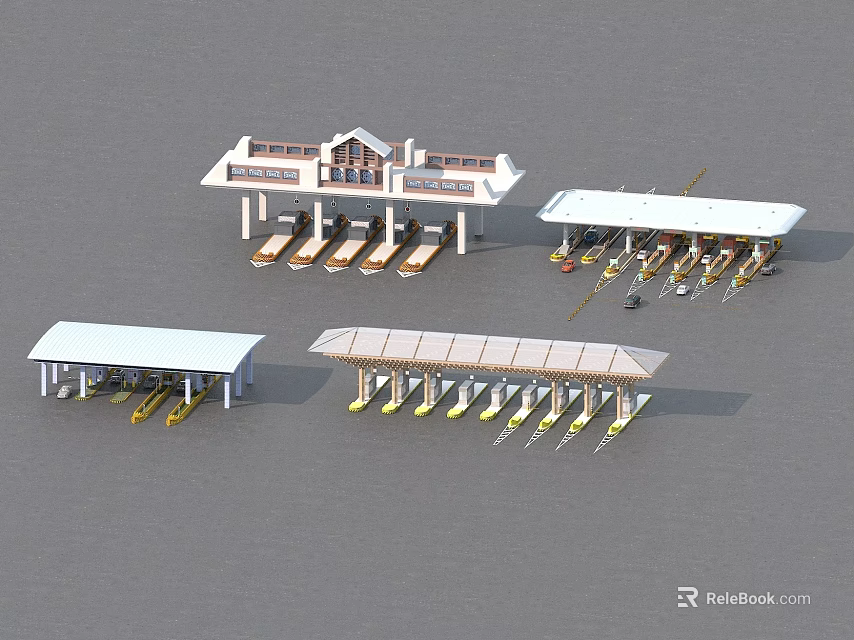 Gas Station Facility Models With Various Canopy Designs And Fuel Pumps 3d model