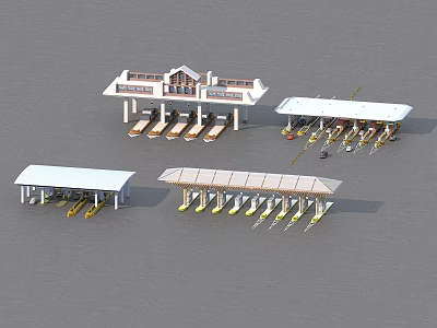 Gas Station Facility Models With Various Canopy Designs And Fuel Pumps 3d model