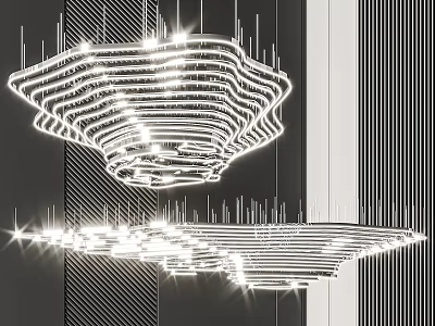 Contemporary Modern Chandelier with Layered Geometric Lines and Illuminated Shimmering Lights 3d model