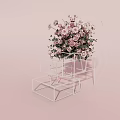 Elegant Banquet Hall Decor With White Geometric Frame Pink Purple Rose Bouquet And Pearl String