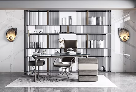 Modern desk and chair high gray 3d model