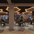 Rooftop Bar With City Skyline Night View String Lights Outdoor Seating And Plants