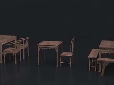 Traditional Wooden Dining Table Set With Classic Chairs And Carved Design Details 3d model