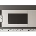 Modern TV Background Wall With White Storage Cabinets Built-in TV And Marble Accents