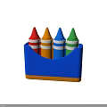 Vibrant Colored Crayons Stored In Blue Plastic Container For Kids Art Supplies