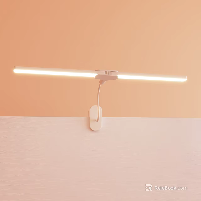 White Modern Wall Light with Long Strip Lights on Orange Wall and Hook Design Base 3d model