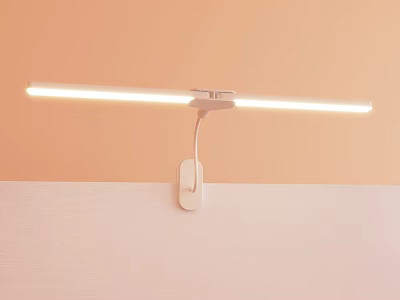 White Modern Wall Light with Long Strip Lights on Orange Wall and Hook Design Base 3d model
