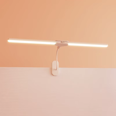 White Modern Wall Light with Long Strip Lights on Orange Wall and Hook Design Base 3d model